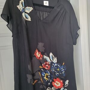 CAbi 5020 Fiore Black Top with Colorful Floral Design